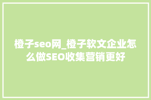 橙子seo网_橙子软文企业怎么做SEO收集营销更好