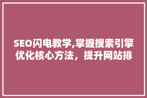 SEO闪电教学,掌握搜索引擎优化核心方法，提升网站排名 搜狗SEO