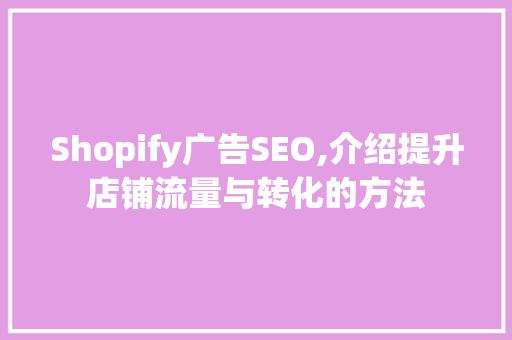 Shopify广告SEO,介绍提升店铺流量与转化的方法 SEO关键词