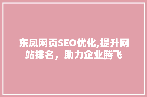 东凤网页SEO优化,提升网站排名，助力企业腾飞