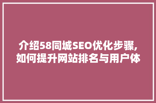 介绍58同城SEO优化步骤,如何提升网站排名与用户体验 网站建设公司