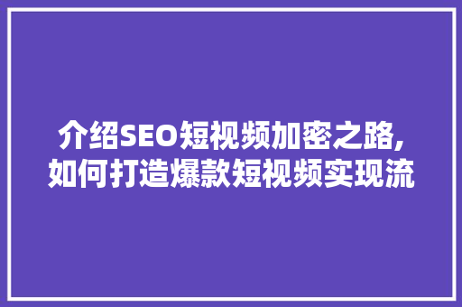 介绍SEO短视频加密之路,如何打造爆款短视频实现流量最大化 网站建设公司