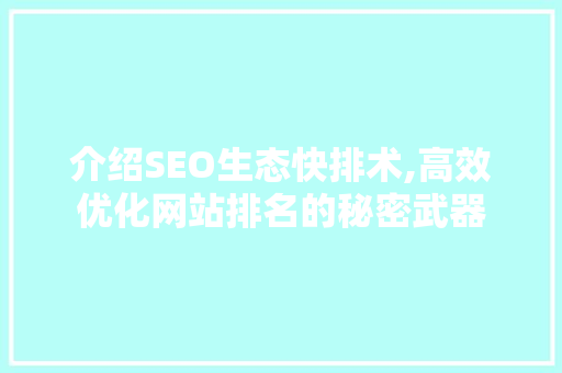 介绍SEO生态快排术,高效优化网站排名的秘密武器 神马SEO