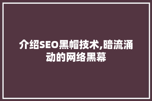介绍SEO黑帽技术,暗流涌动的网络黑幕