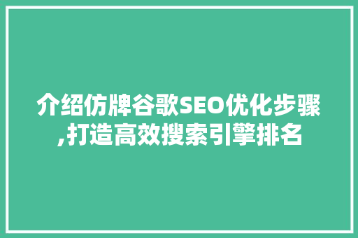 介绍仿牌谷歌SEO优化步骤,打造高效搜索引擎排名