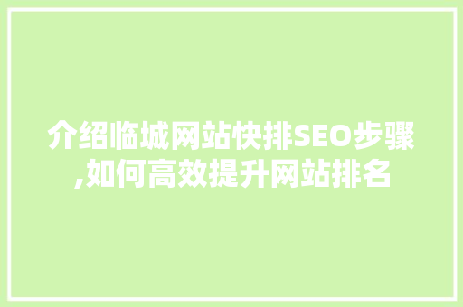 介绍临城网站快排SEO步骤,如何高效提升网站排名 网站建设公司