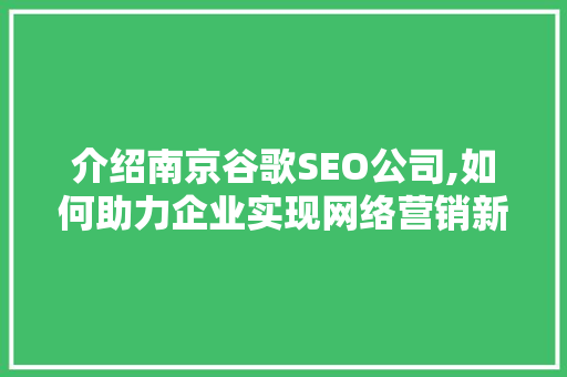 介绍南京谷歌SEO公司,如何助力企业实现网络营销新突破