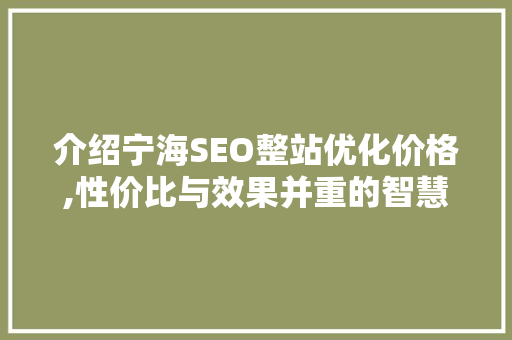 介绍宁海SEO整站优化价格,性价比与效果并重的智慧选择