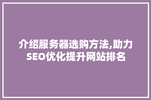 介绍服务器选购方法,助力SEO优化提升网站排名 SEO关键词