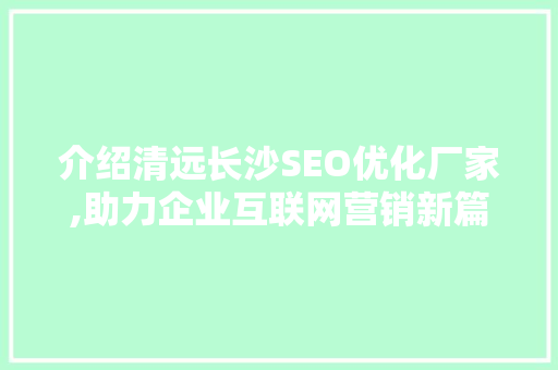 介绍清远长沙SEO优化厂家,助力企业互联网营销新篇章