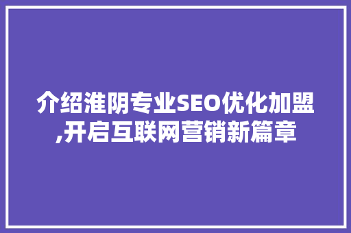 介绍淮阴专业SEO优化加盟,开启互联网营销新篇章 百度SEO