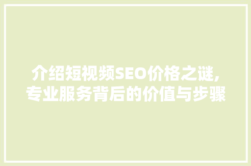 介绍短视频SEO价格之谜,专业服务背后的价值与步骤
