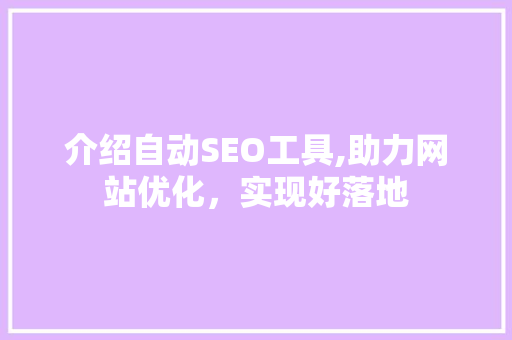 介绍自动SEO工具,助力网站优化，实现好落地 百度SEO