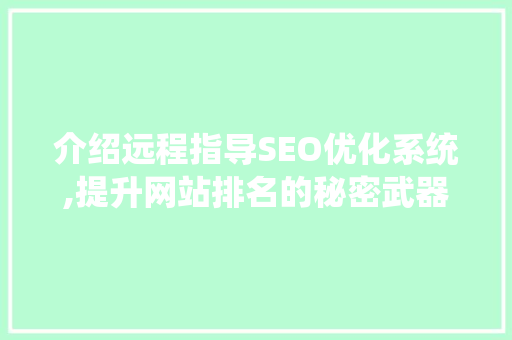 介绍远程指导SEO优化系统,提升网站排名的秘密武器 网站建设公司