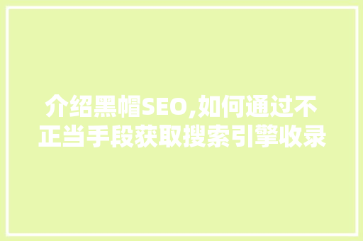 介绍黑帽SEO,如何通过不正当手段获取搜索引擎收录与订单
