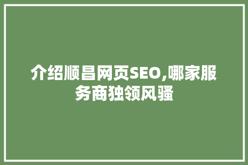 介绍顺昌网页SEO,哪家服务商独领风骚 百度SEO