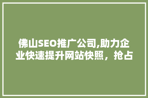 佛山SEO推广公司,助力企业快速提升网站快照，抢占网络市场先机