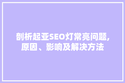 剖析起亚SEO灯常亮问题,原因、影响及解决方法