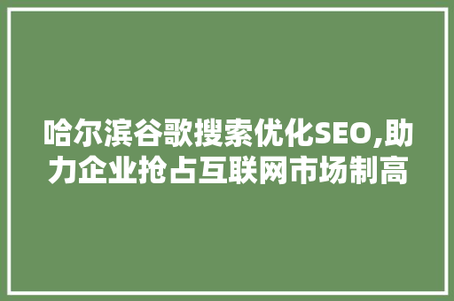 哈尔滨谷歌搜索优化SEO,助力企业抢占互联网市场制高点 网站建设公司