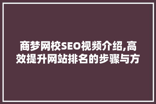 商梦网校SEO视频介绍,高效提升网站排名的步骤与方法 SEO关键词