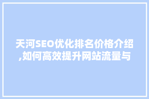 天河SEO优化排名价格介绍,如何高效提升网站流量与转化率