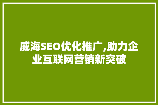 威海SEO优化推广,助力企业互联网营销新突破