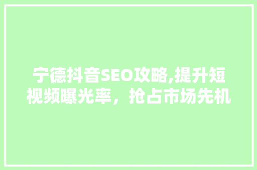 宁德抖音SEO攻略,提升短视频曝光率，抢占市场先机