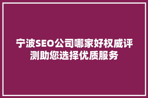 宁波SEO公司哪家好权威评测助您选择优质服务 必应SEO