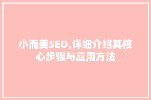 小而美SEO,详细介绍其核心步骤与应用方法