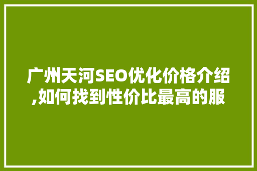 广州天河SEO优化价格介绍,如何找到性价比最高的服务