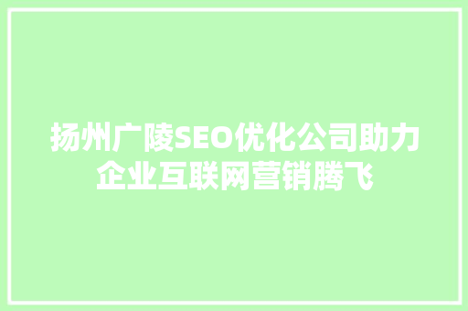 扬州广陵SEO优化公司助力企业互联网营销腾飞