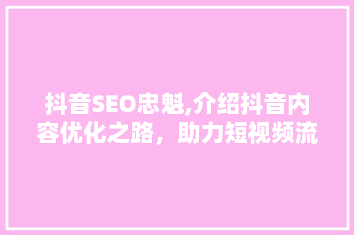 抖音SEO忠魁,介绍抖音内容优化之路，助力短视频流量爆发