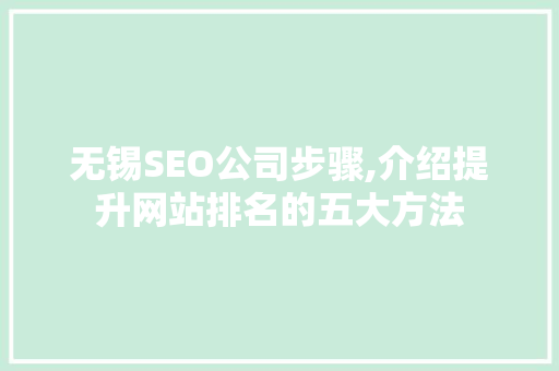 无锡SEO公司步骤,介绍提升网站排名的五大方法