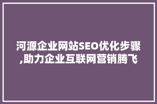 河源企业网站SEO优化步骤,助力企业互联网营销腾飞