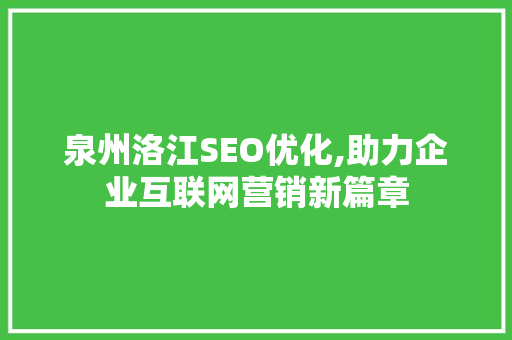 泉州洛江SEO优化,助力企业互联网营销新篇章