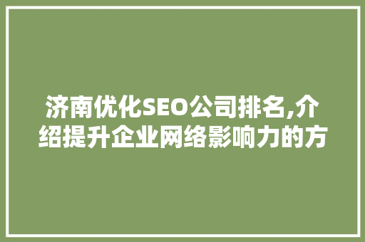 济南优化SEO公司排名,介绍提升企业网络影响力的方法