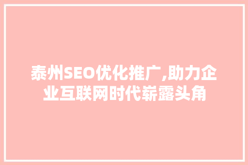 泰州SEO优化推广,助力企业互联网时代崭露头角