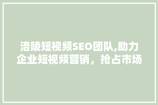 涪陵短视频SEO团队,助力企业短视频营销，抢占市场先机