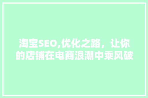 淘宝SEO,优化之路，让你的店铺在电商浪潮中乘风破浪