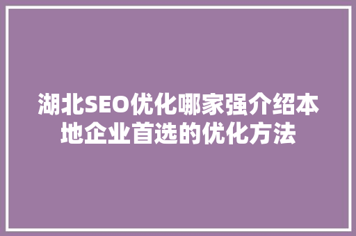 湖北SEO优化哪家强介绍本地企业首选的优化方法