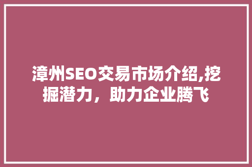 漳州SEO交易市场介绍,挖掘潜力，助力企业腾飞