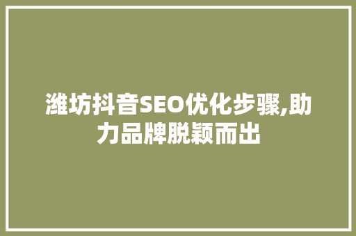 潍坊抖音SEO优化步骤,助力品牌脱颖而出 神马SEO