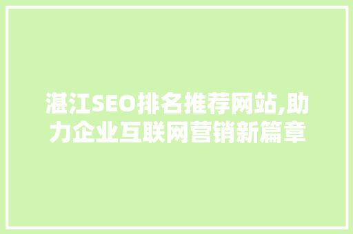 湛江SEO排名推荐网站,助力企业互联网营销新篇章