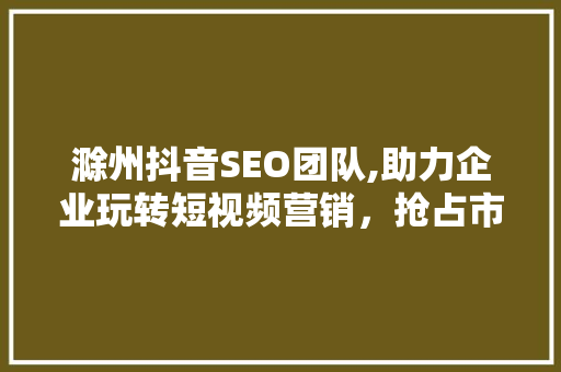 滁州抖音SEO团队,助力企业玩转短视频营销，抢占市场先机