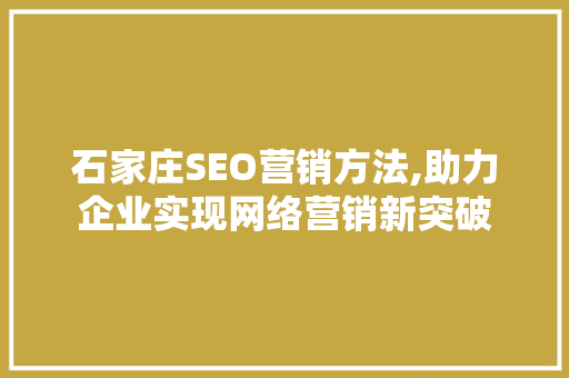 石家庄SEO营销方法,助力企业实现网络营销新突破 百度SEO