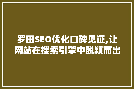 罗田SEO优化口碑见证,让网站在搜索引擎中脱颖而出