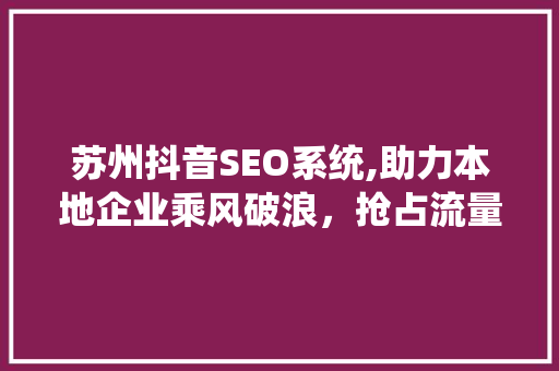 苏州抖音SEO系统,助力本地企业乘风破浪，抢占流量高地 百度SEO