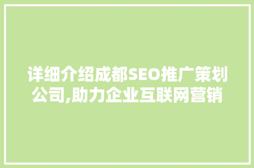 详细介绍成都SEO推广策划公司,助力企业互联网营销的智慧之选