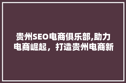 贵州SEO电商俱乐部,助力电商崛起，打造贵州电商新生态