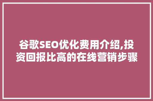 谷歌SEO优化费用介绍,投资回报比高的在线营销步骤